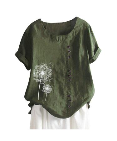 T-Shirt Women's Summer Blouse Short Sleeve T-Shirt V-Neck Clothing Woman Loose Comfortable Crew Neck Clothes Pullover Teenager Pullover with Print T-Shirt Loose Green 3XL