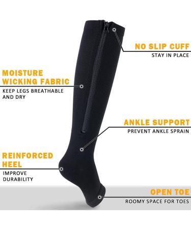 CASMON Compression Socks for Women & Men - 15-20 mmHg Open Toe Knee High Support for Varicose Veins - 2 Pairs Black & Beige - Large/X-Large - Buy Online on GoSupps.com