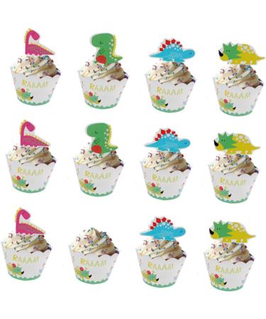 Ciieeo 48 Pcs DIY Cupcake Picks Paper Cups Dinosaur Cake Toppers Cupcake Wrappers Party Cupcake Toppers Wrapping Paper Cartoon - Buy Online on GoSupps.com