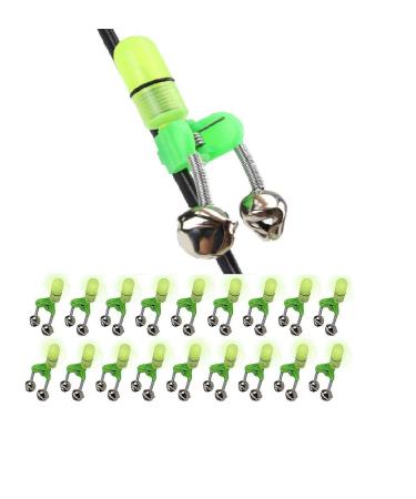 GRANDBUY Fishing Bells Clips with LED Light Night Sea Fishing Rod LED Light Clip with Twin Bells Ring Fishing Bite Alarm Indicator On Fishing Rod 20 Pcs Fishing Bells Light