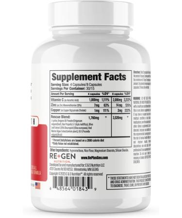 Re+Gen HERPRESCUE Cold Sore Support Supplement - Natural Capsules with Zinc Vitamin C & L-Lysine for Immune Health - 120 Capsules - International Shipping Available - Buy Online on GoSupps.com