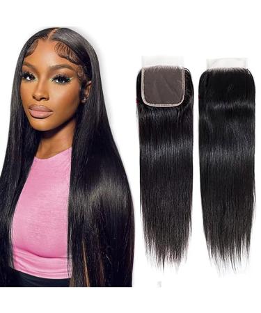 Romface Straight Human Hair 4x4 HD Lace Closure Brazilian Hair Human Hair Closure for Black Women Natural Remy Hair Soft Swiss Lace Closure 10 Inch