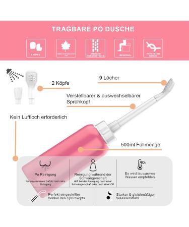 Po Shower Dusche XL 500ml - Portable Bidet with 2 Heads | Travel Intimate Shower - Waterproof & Convenient for Women Men Kids - Baby Pink (Single Pack) - Buy Online on GoSupps.com
