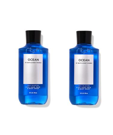 Bath and Body Works For Men 3-in-1 Hair Face & Body Wash - Value Pack lot of 2 - Full Size (Ocean) Ocean 10 Fl Oz (Pack of 2)