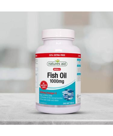 Natures Aid Fish Oil 1000mg | Omega 3 (180mg Epa & 120mg Dha) | 240 Softgels | Made In The UK | Extra Value Pack 240 Capsules - Buy Online on GoSupps.com