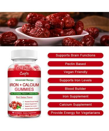 Catfit Red Dates Iron + Calcium Gummies with Vitamin C - 60 Gummies for Immune & Energy Support - Buy Online on GoSupps.com