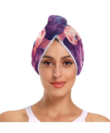 Purple Mermaid Girl Hair Towel 2 Pack Super Absorbent Hair Drying Towel Quick Dry Hair Turbans Head Towel with Button Twisty Wrap for Women Girls
