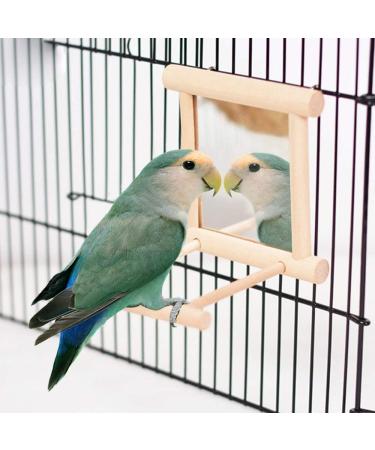 HANZE Bird Mirror and Swing Set for Parrots - Wooden Toy for Macaws, Lovebirds, Cockatiels - 2 Pack - Buy Online on GoSupps.com