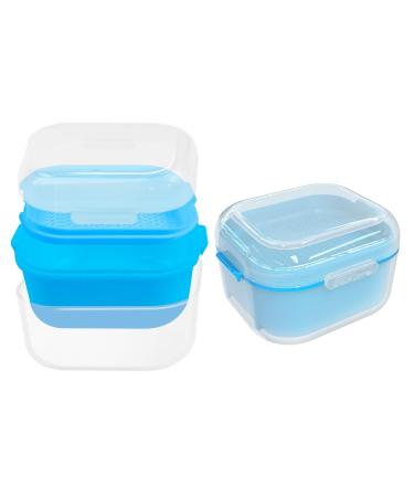 Prohese dinner with sieve denture can for storing bite rails dinner for cleaning soaking and storing dentures and mouth tools blue