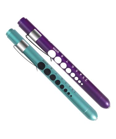 Almocn 2 pieces of pen light nurse medical reusable white light with pupil teaching and ruler blue -green and violet