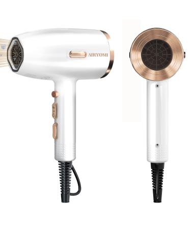 AIRYOMI Hair Dryer 1875W Blow Dryer with Diffuser Powerful Fast Dry Ionic Hair Dryer Portable Hair Dryer with Diffuser Professional Hair Dryers for Women 3 Temps 2 Speed and Cold Settings White