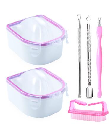 Nail Soaking bowl  2PCS Soak Off Bowl Gel Polish Remover Manicure Bowl  Acrylic Nail Soak Off Bowl Cuticle Remover Soak Bowls with Cuticle Peeler and Pusher Dead Skin Pusher  Nail Brush for Nail Salon 2pcs Pink