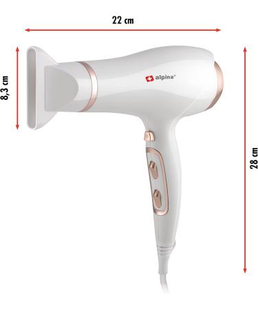 alpina Hair Dryer 19002300W Hairdryer with 3 Heat Settings Hair Dryer with Cool Shot Hair Dryer incl Extra Blow Nozzle and Hanging Loop WhiteRos  - Buy Online on GoSupps.com