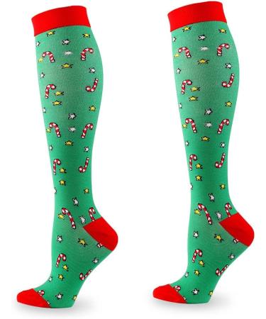Ixkbiced Christmas Compression Stockings - Cartoon Santa Claus & Elk Print Nursing Knee High Socks - Buy Online on GoSupps.com