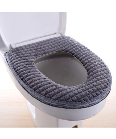 Konren 16.9x14.5in Bathroom Soft Thicker Warmer Toilet Seat Cover Pad Home Decoration Toilet Seat Cover Pads Gray