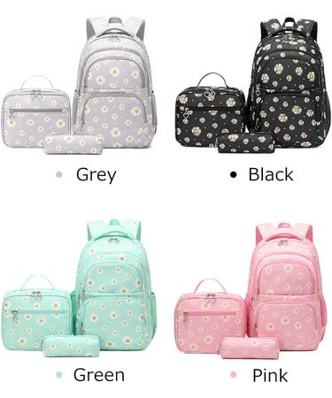 3Pcs Daisy Prints Backpack Sets for Girls - Grey | Kids Bookbag for Elementary Students and Teens - Buy Online on GoSupps.com