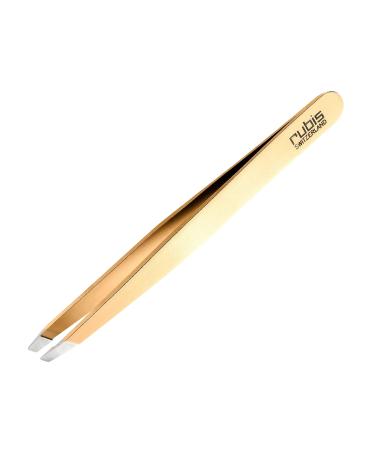 Rubis Classic Stainless Steel Slanted Tweezers for Precise Eyebrows and Hair Removal  The Gold Collection  Gold  1K103