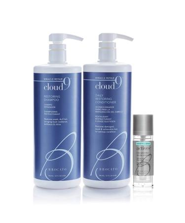 Brocato Cloud 9 Shampoo & Conditioner Liter 32oz & Actives Enhancing Serum | Shine Booster & Conditioning Hair Agent | Replenishing Oils Repair & Smooth Hair | Perfect For Straight or Curly Texture Shampoo + Conditioner + Serum Trio