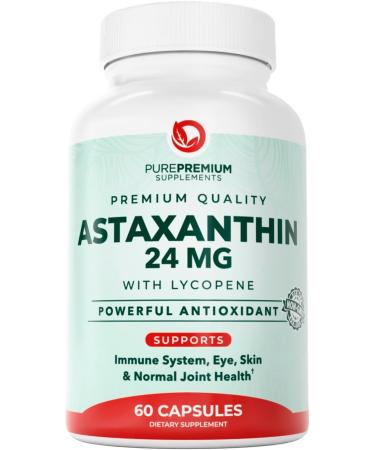 PurePremium Astaxanthin Supplements - Astaxanthin 24mg with Lycopene 50mg Antioxidants Supplement for Skin & Eye Health Normal Joint Support & Immune System Support Non-GMO - 60 Count 60 Count (Pack of 1)