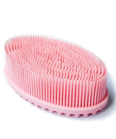 Exfoliating Silicone Body Scrubber Silicone Bath Brush Glowing Skin Silicone Shower Loofah for Gentle Exfoliating Long Lasting Lathers Well & More Hygienic Than Traditional Loofah Body Brush (Pink)