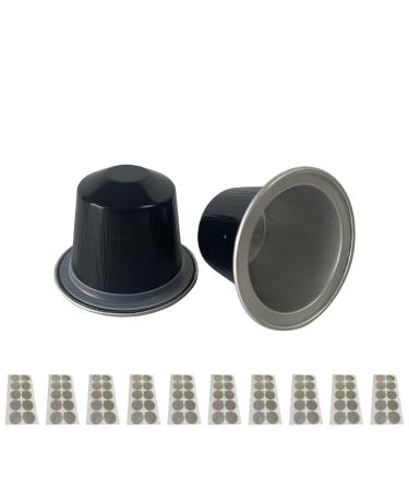 PTILSERY 100 Pieces Empty Coffee Capsule Cups Aluminum-Foil Coffee Capsule with Self Adhesive Seal Stickers Disposable Coffee Pods Coffee Capsule Black