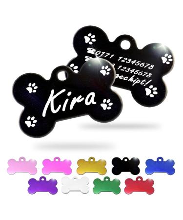 Ibera Gifts - Personalized pendants for small to medium -sized dogs and cats in bone shape - engraving dog brand collar dog neck band Name personalized dog (black paws) paws black