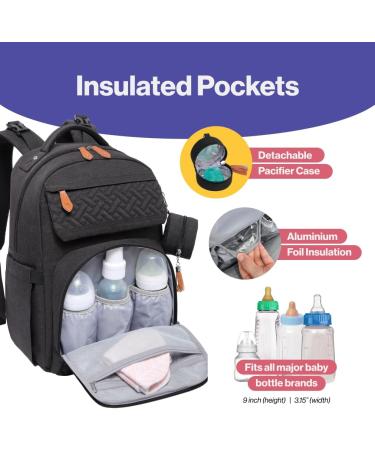 BabbleRoo Large Diaper Backpack with Changing Mat Pacifier Bag & Stroller Straps - Black | International Shipping - Buy Online on GoSupps.com
