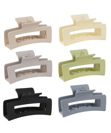Square Claw Clips Hair Claw Clips for Women Girls 3.5" Medium Non-slip Hair Clips Rectangular Claw Hair Clips Matte Hair Claws Strong Hold Hair Clips for Women Thick Hair & Thin Hair (6PCS)
