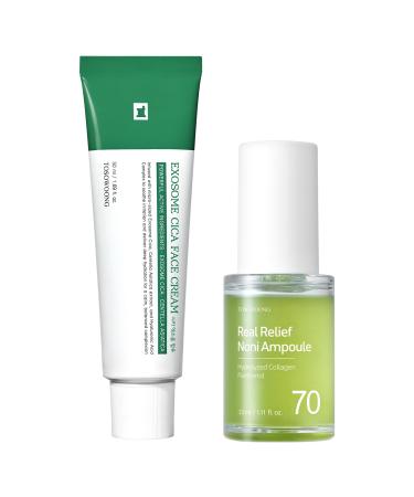 Nourish & Soothe Duo: TOSOWOONG Real Relief Noni Ampoule & Exosome Cica Face Cream for Hydration and Skin Repair