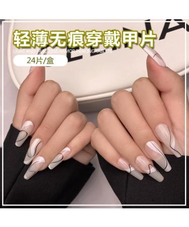 24Pcs/Set Press On Nails French Long Lines False Nails Acrylic Fake Nails Full Cover Nails Tips Artificial Finger Manicure Press on nails for Women and Girls - Buy Online on GoSupps.com