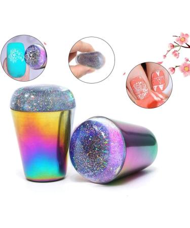 Nail Art Stamper with Nail Scraper Holographic Head Rainbow Handle Clear Silicone Stamper Jelly Stamper Scraper Transfer Manicure Tool - Buy Online on GoSupps.com