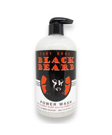 FURY BROS. Premium Power Wash | Black Beard | Gunpowder & Charred Hickory | Hand & Body Wash | Exfoliating Pumice | Moisturizing Aloe Vera | Highly Scented | Made in USA | 16 oz | Dad Men Bath