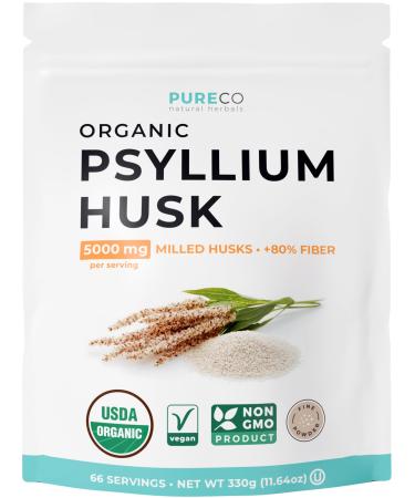 Psyllium Husk Powder Organic Certified - Finely Ground Whole Psyllium Husk Organic Fiber Powder for Baking Smoothies & More - Vegan Gluten Free Non-GMO & Filler Free Soluble Fiber (66 Servings)