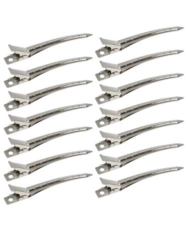 24 Packs Duck Bill Clips, Bantoye 3.5 Inches Rustproof Metal Alligator Curl Clips with Holes for Hair Styling, Hair Coloring, Silver 3.5 Inch (Pack of 24) Silver