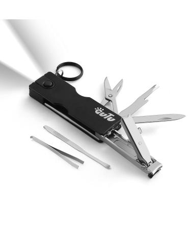 OUTU Keychain Nail Clipper Multitool, 8 in 1 EDC Utility Tool with Nail Clipper, Scissors, Tweezers, Gifts for Him Men Husband Dad Boyfriend (Black)