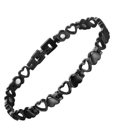 BioMag Magnetic Bracelets for Women Titanium Steel with Strong Magnets Heart-Shaped Bracelet (Black)