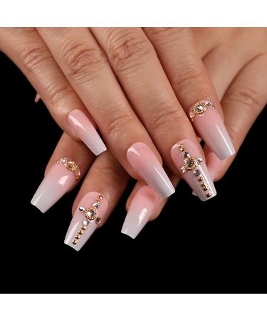 Sethexy Long Sparkle Ballerina False Nails - Crystal Nude Pink Coffin Acrylic Tips for Women & Girls - 24 pcs - Buy Online on GoSupps.com