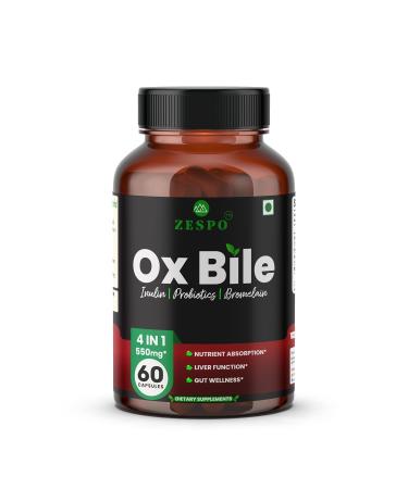 Ox Bile 550mg Digestive Aid - Enhanced Nutrient Absorption Liver Function Support Gut Health with Inulin Probiotics Broelain for Digestive Wellness Capsule