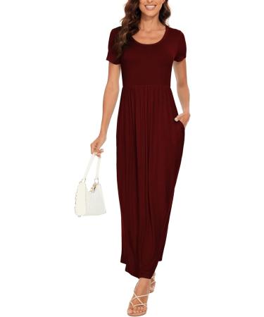 YUNDAI Women's Summer Maternity Maxi Dress with Short Sleeve, Floral Print, and Pocket - Wine Red (Size L) - Buy Online on GoSupps.com