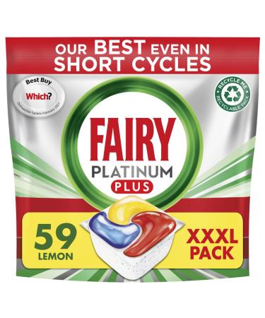 Fairy Platinum Plus All-In-1 Dishwasher Tablets Bulk 59 Tablets Lemon XXL PACK With Anti-Dull Technology & Rinse Aid Action Platinum Plus 59 count (Pack of 1) - Buy Online on GoSupps.com