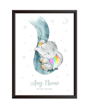 Rainbow Baby Gifts - DUMBO the ELEPHANT Wall Print. Personalised gift for a new baby girl or boy on birth birthday Christening Day Baptism day Naming Day. picture keepsake/unframed poster