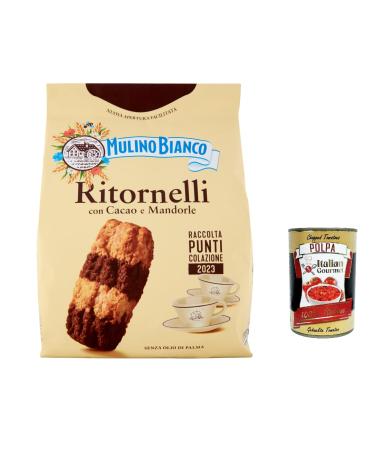 Italian Gourmet E.R. Mulino Bianco Ritornelli Set of 3 Cocoa and Almond Cookies for a Delicious Breakfast - Cookies Cookies 700 g + Italian Gourmet Polpa 400 g