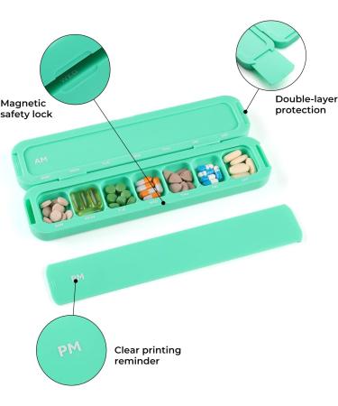 Weekly Pill Organizer 2x Daily - 7 Day AM PM Medicine Case with 14 Compartments for Medications & Supplements (Green) | International Shipping - Buy Online on GoSupps.com