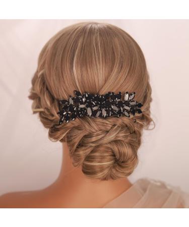 Kercisbeauty Wedding Bridal Black Rhinestones Beads Hair Comb Side Hair Jewelry for Prom Party Halloween Handmade Side Headpiece