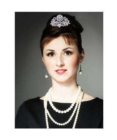 ROFIFY Audrey Hepburn Holly Golightly Pearls Crown Comb Tiara - Crystal Silver Plated Hairpiece Inspired by Breakfast at T's - Buy Online on GoSupps.com