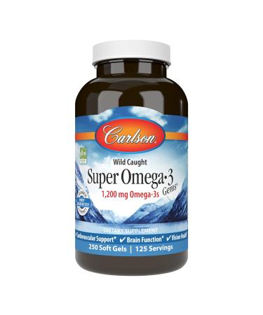 Carlson Labs Wild Caught Super Omega-3 Gems 1200 mg 250 Soft Gels