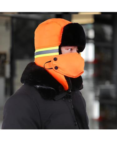Trooper Trapper Hat for Men & Women | Russian Ushanka Ski Hunting Hat | Windproof Bomber Fur Hat with Earflaps & Mask | Orange with Reflective Strip - Buy Online on GoSupps.com