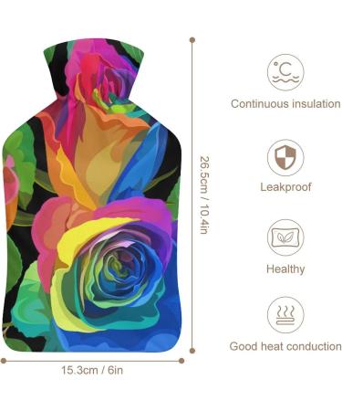 Watercolor Rose Hot Water Bottle with Plush Cover - Hand Warmer for Adults & Kids | 26.5x15.3cm - Buy Online on GoSupps.com