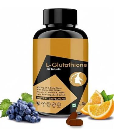 L - Glutathione Tablets 1000mg with Vitamin C & E Biotin Milk Thistle Grape Seed Extract for Help to Skin Glow and Hydration (Black) (60 Tablets)