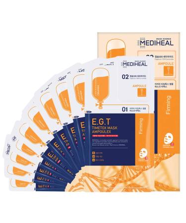 Mediheal E.G.T Timetox Mask Ampoulex Pack of 10 - 2 Step Sheet Mask with Ceramide Ampoule Face Mask Sheet for Anti-Wrinkle Firming and Skin Lifting for Saggy Skin